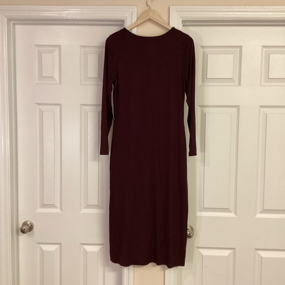 Express Purple Sweetheart Long Sleeve Ruched Side Slit Midi Dress - Picture 5 of 9